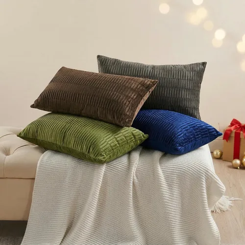 Miniatura 7 de Juego de 2 fundas de almohada decorativas de terciopelo a rayas plisadas de 14 x 26 pulgadas, funda de cojín rectangular suave y elegante para sofá
