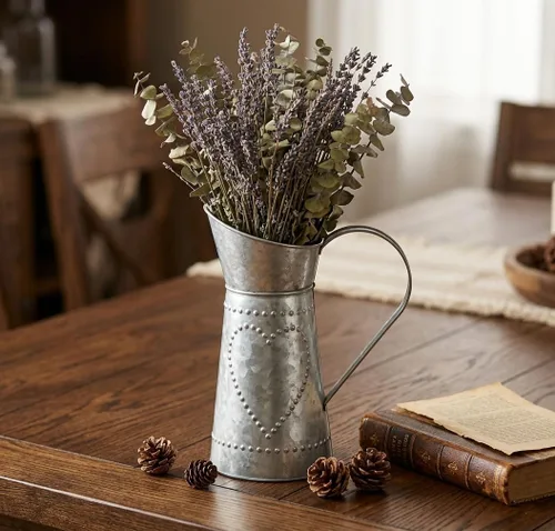 Miniatura 3 de Hosley Jarrón de metal galvanizado de 9.25 pulgadas – Jarrón rústico de arreglo floral de granja para decoración del hogar, cocina, boda y eventos