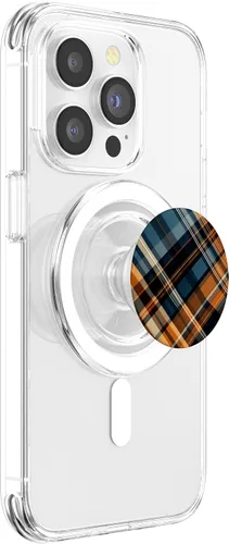 Miniatura 3 de Navy Black and Orange Plaid Halloween PopSockets MagSafe PopGrip de calabazas de otoño para iPhone
