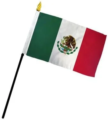 AES - Bandera pequeña de 4 x 6 pulgadas, 4 x 6 pulgadas, bandera de escritorio de mano de México, material de poliéster, bordes cosidos, 11