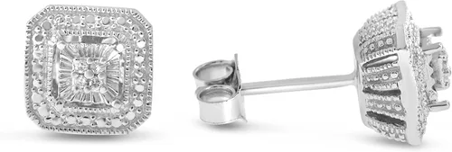 Miniatura 4 de Aretes de perno con solitario con apariencia de diamante blanco hechos de plata esterlina