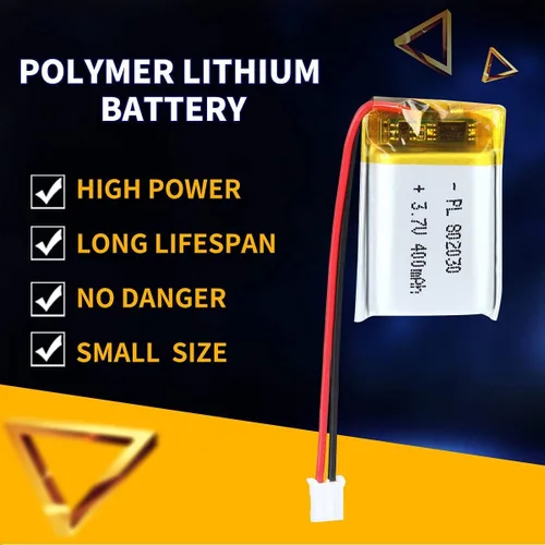 Miniatura 5 de 3.7V 400mAh 802030 Lipo batería recargable de iones de polímero de litio con conector PH2.0.000 in JST