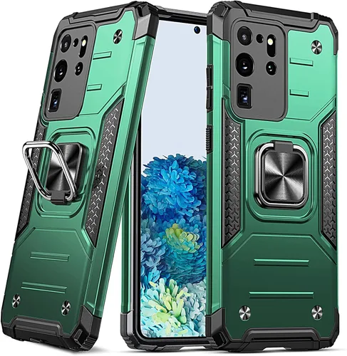 Miniatura 32 de Anqrp Funda para Galaxy S22 Ultra, Funda Protectora de Teléfono de Grado Militar con Soporte Plegable de Anillo de Metal Giratorio