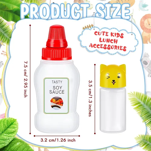 Miniatura 2 de Contenedor de 26 piezas de lonchera Bento para salsa de soja, 5 mini botellas de plástico para condimentos, lindos accesorios de almuerzo para niños