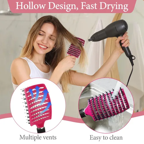 Miniatura 4 de Zopeal 9 cepillos desenredantes a granel con cerdas de jabalí, cepillo desenredante curvado y ventilado para mujeres y hombres, brillante
