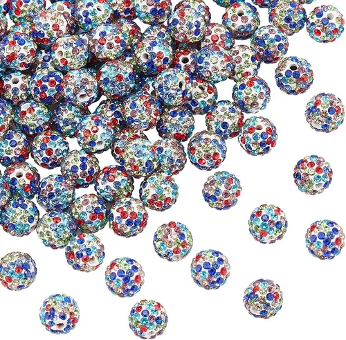 Miniatura 29 de Pandahall - Bolas de arcilla de 10 mm, tipo discoteca con 100 unidades, cuentas de polímero de arcilla con diamantes de imitación, creaciones Azul