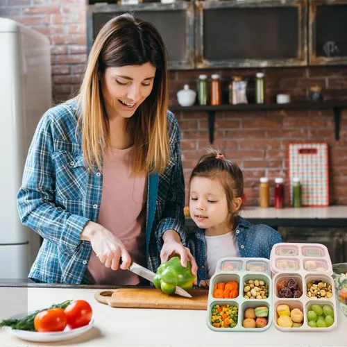 Miniatura 7 de Paquete de 4 Cajas de Almuerzo Bento, Contenedores de Aperitivos de 4 Compartimentos, Caja de Aperitivos Bento Dividida, Contenedores de Preparación