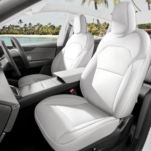 Miniatura 29 de Fundas de Asiento Negras para Tesla Model Y, Funda de Asiento de Coche Tesla de 12 Piezas, Impermeable, Cuero Nappa, Totalmente Envueltas, Negro