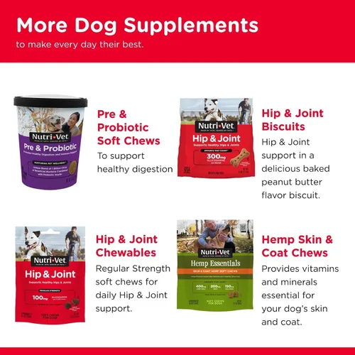 Miniatura 7 de Nutri-Vet Suplementos para perros de fuerza regular para cadera y articulaciones, formulados con glucosamina condroitina, suministros para mascotas