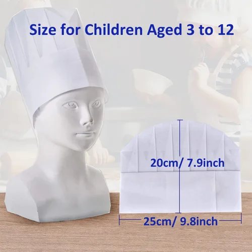 Miniatura 2 de ESHATO Sombreros de chef para niños, adultos, tela no tejida, ajustable, para el hogar, cocina, juego de tapas para cocinar, hornear, recuerdos