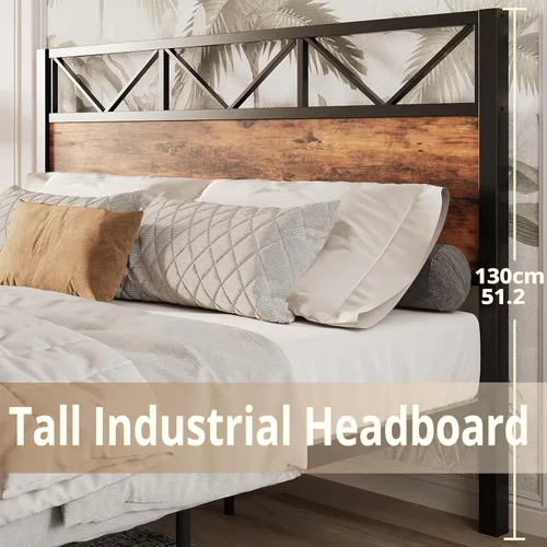 Miniatura 2 de LIKIMIO Base de cama Queen con cabecero industrial alto de 51.2 pulgadas, marco de cama de plataforma con soporte de metal fuerte, sólido y estable