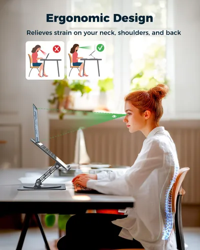 Miniatura 3 de Soporte Ajustable para Laptop de Escritorio - Elevador Portátil para Laptop con Base Giratoria, Soporte de Aluminio Plegable para Computadora, Gris