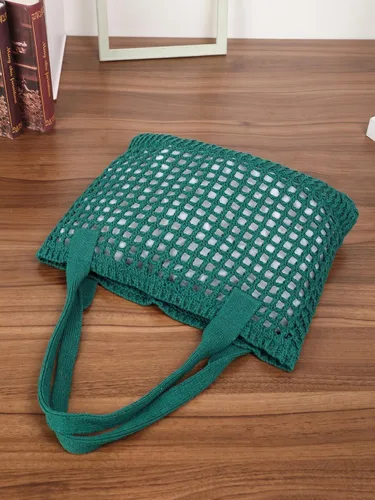 Miniatura 43 de ENBEI Bolsa de playa para mujer, diseño hueco de punto de ganchillo, elegante para la playa, viajes y uso diario