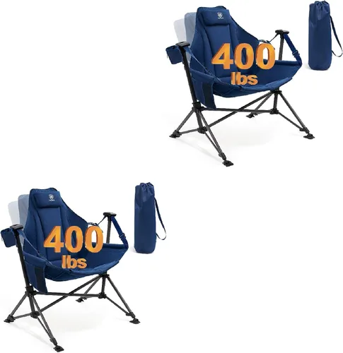 Miniatura 8 de EVER ADVANCED Hamaca acolchada para camping, silla columpio de gran tamaño resistente con portavasos desmontable, silla mecedora plegable portátil