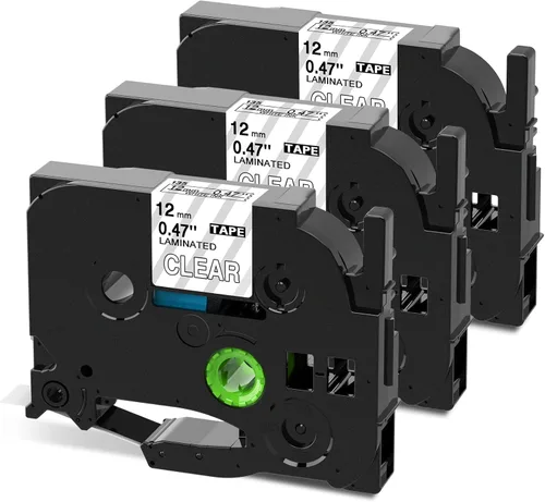 Miniatura 14 de Cinta para etiquetadora Brother TZ transparente de 0.472 in 0.47 laminada P Touch TZe-131 TZe131 negro sobre transparente para repuestos PTouch