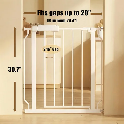 Miniatura 2 de Puerta estrecha para bebé, 24.4 a 29 pulgadas de ancho, escaleras de tensión, para mascotas, para interiores, para puertas, sin perforación, Blanco