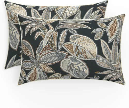 Miniatura 17 de Pillow Perfect Almohadas botánicas para interiores y exteriores, 2 unidades, acento, 16.5 x 16.5 pulgadas, naranja Sunny Daze