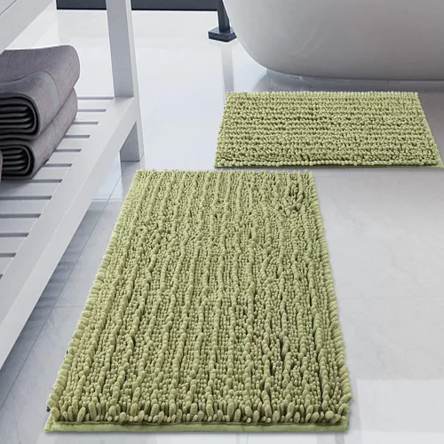 Miniatura 23 de Juego de 2 alfombras de baño de felpilla de lujo, parte inferior de goma termofusible gruesa, antideslizantes, alfombras de baño de secado rápido