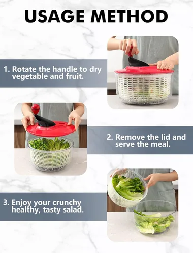 Miniatura 7 de Centrifugadora de Ensalada Grande Capacidad 5L, Centrifugadora de Lechuga Fácil de Limpiar con Tazón, Lavador Secador de Vegetales Apto
