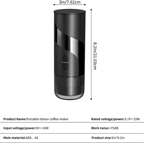 Miniatura 5 de Cafetera portátil recargable de viaje con USB-C, 20 bar, cafetera eléctrica para acampar y viajar, cafetera de coche 3 en 1, compatible con café