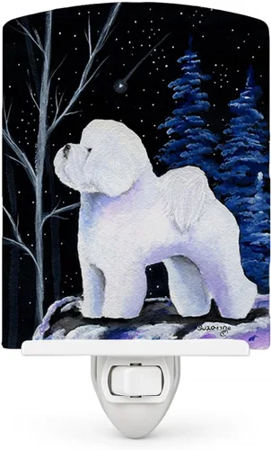 Caroline's Treasures SS8397CNL - Luz nocturna de cerámica de noche estrellada Bichon Frise compacta, certificado UL, ideal para dormitorio, baño,