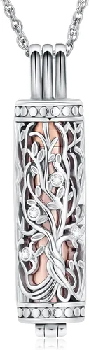 Miniatura 29 de shajwo Joyería de cremación cilíndrica, collar de cenizas de urna del árbol de la vida para mujeres y hombres, vial de cremación de cenizas