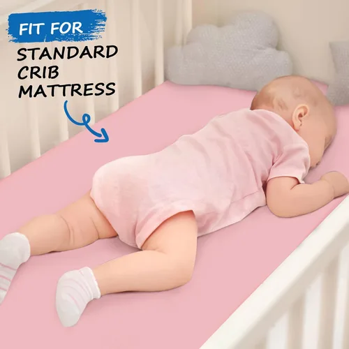 Miniatura 6 de Sábanas de cuna para niña, paquete de 2 sábanas para cuna estándar y colchón de cama infantil, sábana bajera ajustable transpirable y suave