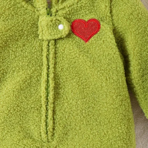 Miniatura 6 de Mameluco de Navidad verde para bebé, mono de forro polar cálido, traje de mi primera Navidad para niña