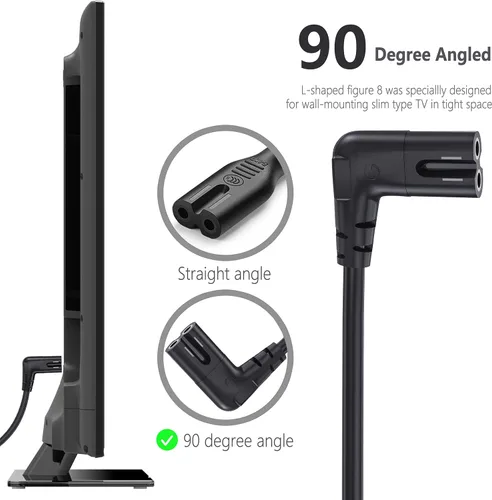 Miniatura 3 de Cable de alimentación para TV compatible con Samsung TV, Ancable de 12 pies en ángulo de 90 grados 18AWG de 2 clavijas a cable de alimentación C7