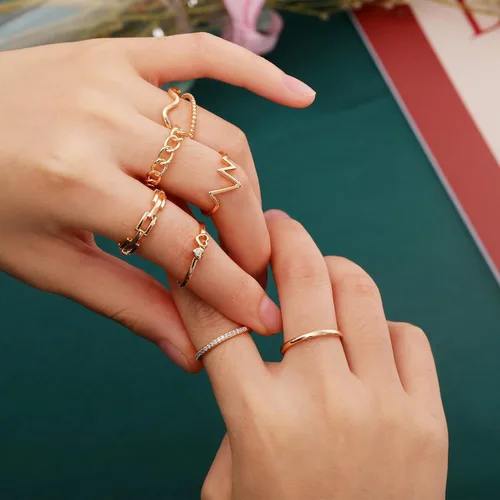 Miniatura 3 de Honsny Juego de 8 anillos apilables chapados en oro de 14 quilates para mujer, anillos apilables de oro plateado dorado y plateado para nudillos