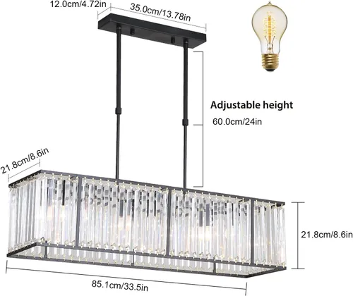 Miniatura 4 de AngelcityCC Candelabro rectangular de cristal moderno de lujo con 4 luces para techo para comedor, cocina, isla de 33.5 pulgadas