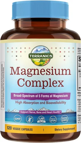 Suplemento de complejo de magnesio 5-en-1 de Terranics 500mg - 5 formas de magnesio de alta absorción Glicinato Citrato Malato Aspartato Gluconato