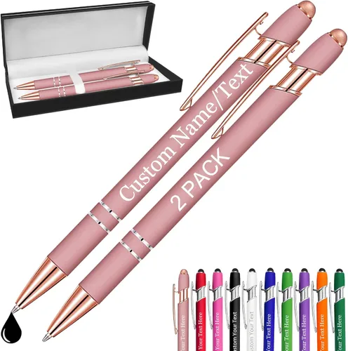 Miniatura 28 de Bolígrafos personalizados con nombre, paquete de 10 bolígrafos personalizados a granel, bolígrafo de tinta negra grabada con punta de lápiz óptico