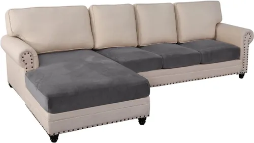 Miniatura 8 de Fundas de cojín de terciopelo elástico de 3 piezas para sofá en forma de L, funda de diván, protector de muebles para sofá seccional Negro