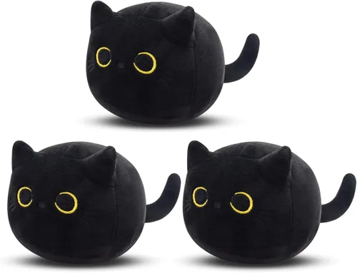 Peluche de Gato Negro, 3 Piezas de Lindo Mini Gato Negro de Peluche para Decoración del Hogar, Suave Peluche de Gato para Cumpleaños para Niños y