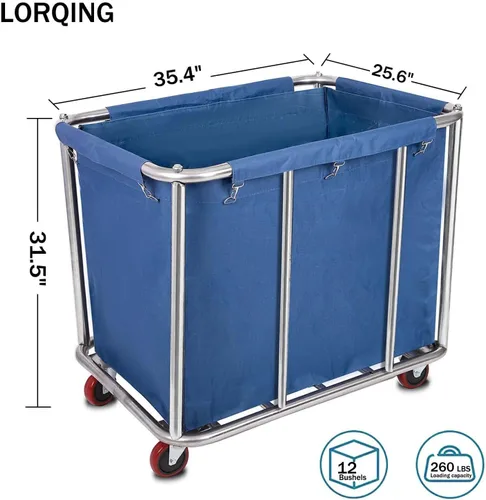 Miniatura 2 de 12 Bushels - Carrito de lavandería para uso comercial/hogar, canasta grande de acero inoxidable resistente con ruedas, para organizador y Azul-3