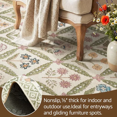 Miniatura 5 de jinchan Haden - Alfombra de entrada de 2 x 3 pulgadas, diseño floral vintage, lavable, suave, antideslizante, de pelo bajo, para puerta, cocina