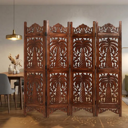 Miniatura 5 de Lightnpro 4 Panel Palm Tree Wooden Room Divider 64"(W) x 60"(H) Hand-Carved Folding Privacy Screen, Pre-Assembled Decorative Partition for Living
