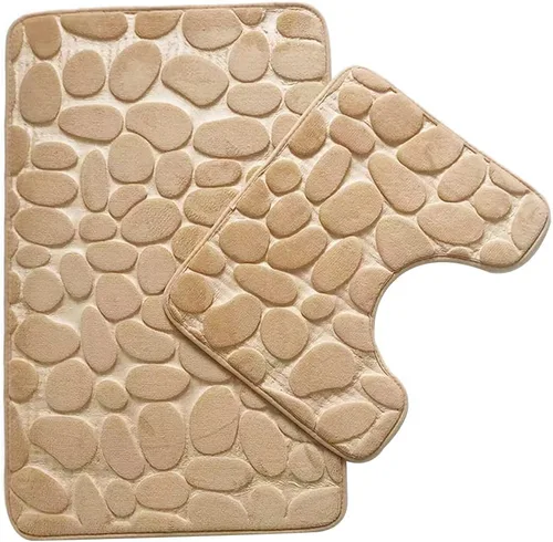 Tapete de baño antideslizante de 19.7 x 31.5 in y tapete de inodoro de 19.7 x 15.7 in, juego de 2 alfombras de baño suaves con patrón de adoquines,