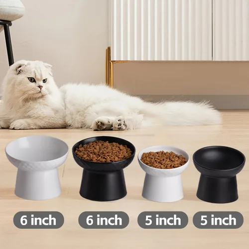 Miniatura 6 de Pequeños cuencos elevados de cerámica para gatos, cuencos elevados inclinados para alimentos o agua, sin estrés, prevención de reflujo, aptos