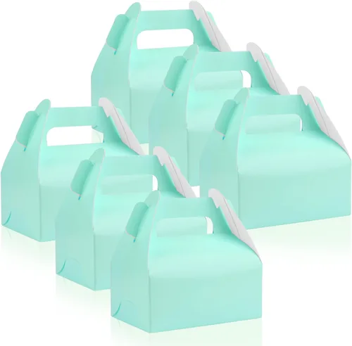 Gable Treat - 30 cajas pequeñas de regalo, papel de estraza de cartón azul para regalo de fiesta, cajas de galletas de postre para cumpleaños, baby