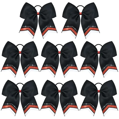 8 lazos de animación con brillantina, grandes lazos negros para animar, lazos para el pelo para niñas de 8 pulgadas, banda elástica a granel,