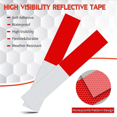 Miniatura 4 de Cinta reflectante, 2 x 12 x 20 unidades, cinta reflectante impermeable para exteriores, impermeable, para remolques, rojo/blanco autoadhesivo