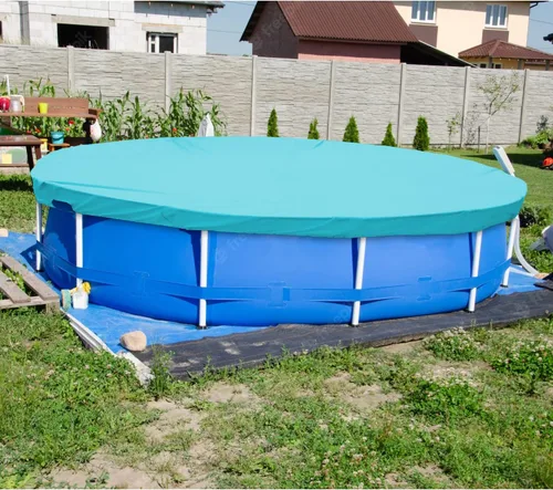 Miniatura 7 de ECOOPTS Cubierta redonda impermeable de poliéster para piscinas sobre el suelo, protector de cubierta de piscina de invierno (6 pies, turquesa)