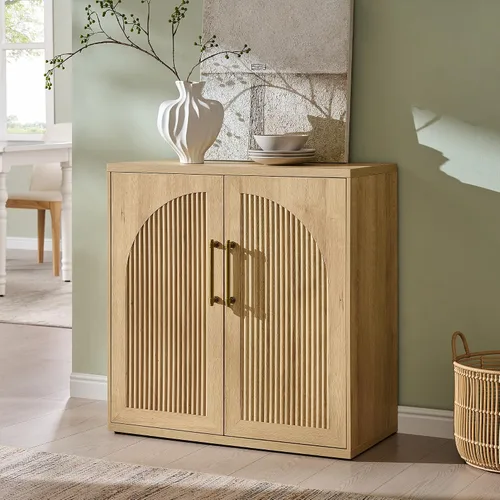 Miniatura 14 de ACCOHOHO Aparador de puerta arqueada, gabinete de buffet, gabinete de acento con estante ajustable, gabinete modular de madera para comedor, sala