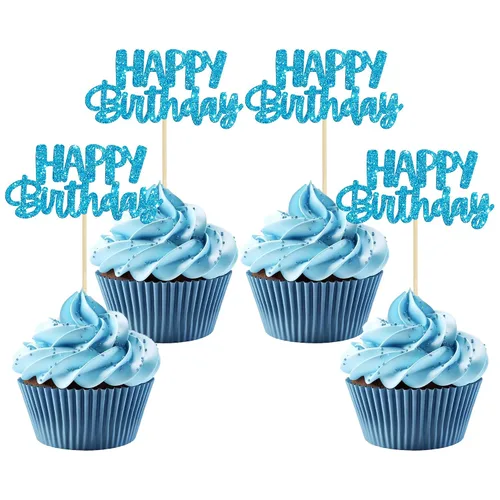 Miniatura 21 de Gyufise 24 piezas Adornos para pastel de cumpleaños con púas brillantes para magdalenas, para celebrar la decoración de pastel de fiesta temática