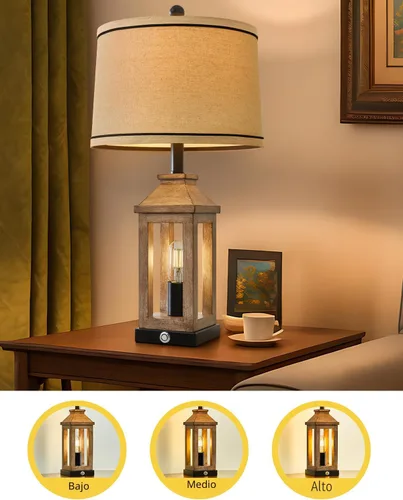 Miniatura 3 de G-SAFAVA Lámparas de mesa de granja de 23.75 pulgadas, puertos de carga USB A+C, lámpara de control táctil regulable de 3 vías, luz nocturna