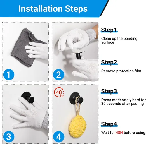 Miniatura 6 de SAYAYO Ganchos autoadhesivos para colgar, ganchos para colgar abrigos de pared, gancho negro mate para toallas para baños, gancho para pegar