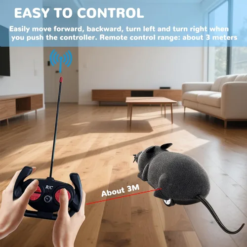 Miniatura 4 de Ratón de Control Remoto para Gatos y Perros - Juguete Realista RC de Rata Falsa con Flocado, Inalámbrico, Divertido, Persuasión Electrónica, Gris
