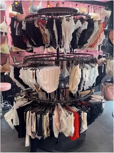 Miniatura 6 de Estante de exhibición de ropa de pie, estante de ropa redondo portátil al por menor, soporte de exhibición de sujetador de pantalones cortos